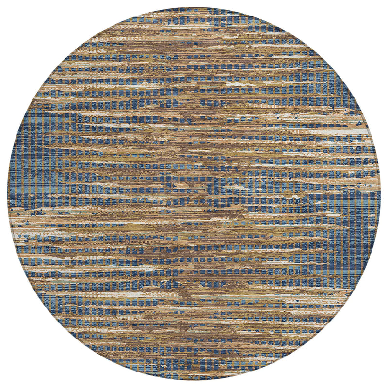 8' Navy Blue And Blue Round Abstract Washable Indoor Outdoor Area Rug Homeroots Outdoor