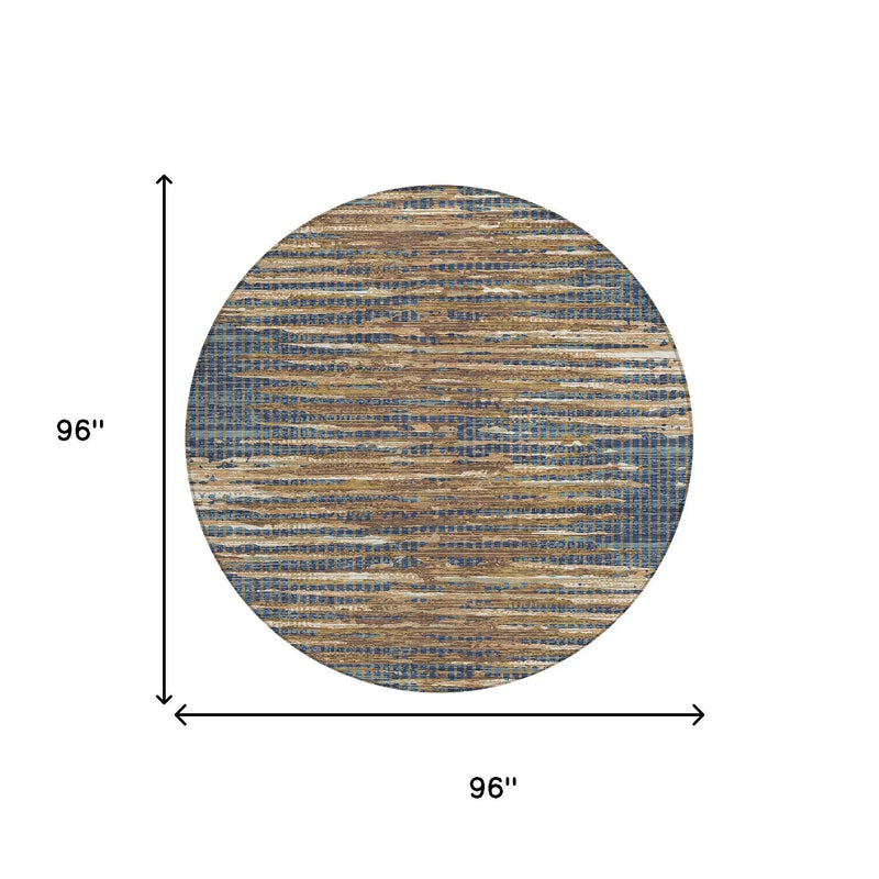 8' Navy Blue And Blue Round Abstract Washable Indoor Outdoor Area Rug Homeroots Outdoor