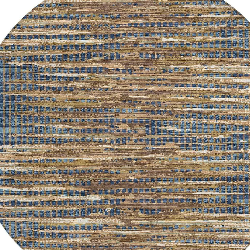 8' Navy Blue And Blue Round Abstract Washable Indoor Outdoor Area Rug Homeroots Outdoor