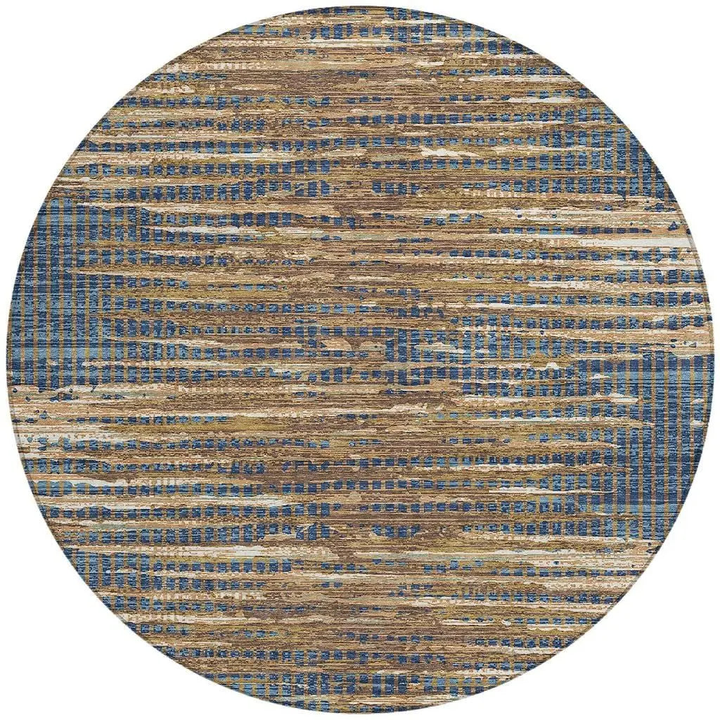 8' Navy Blue And Blue Round Abstract Washable Indoor Outdoor Area Rug Homeroots Outdoor