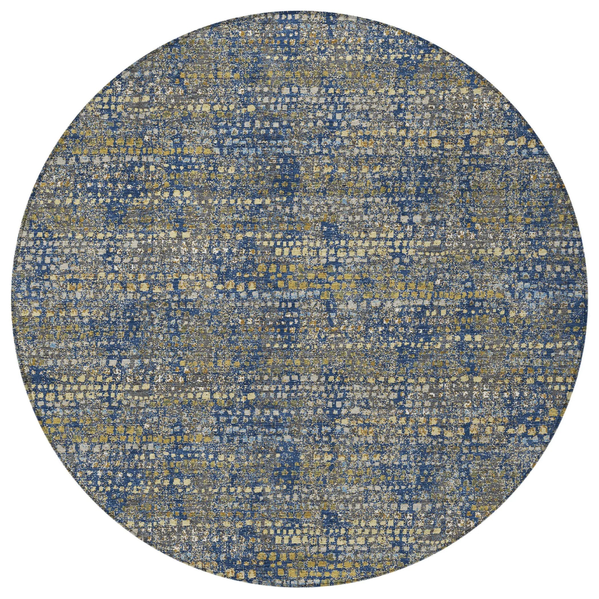 8' Navy Blue And Blue Round Abstract Washable Indoor Outdoor Area Rug Homeroots Outdoor