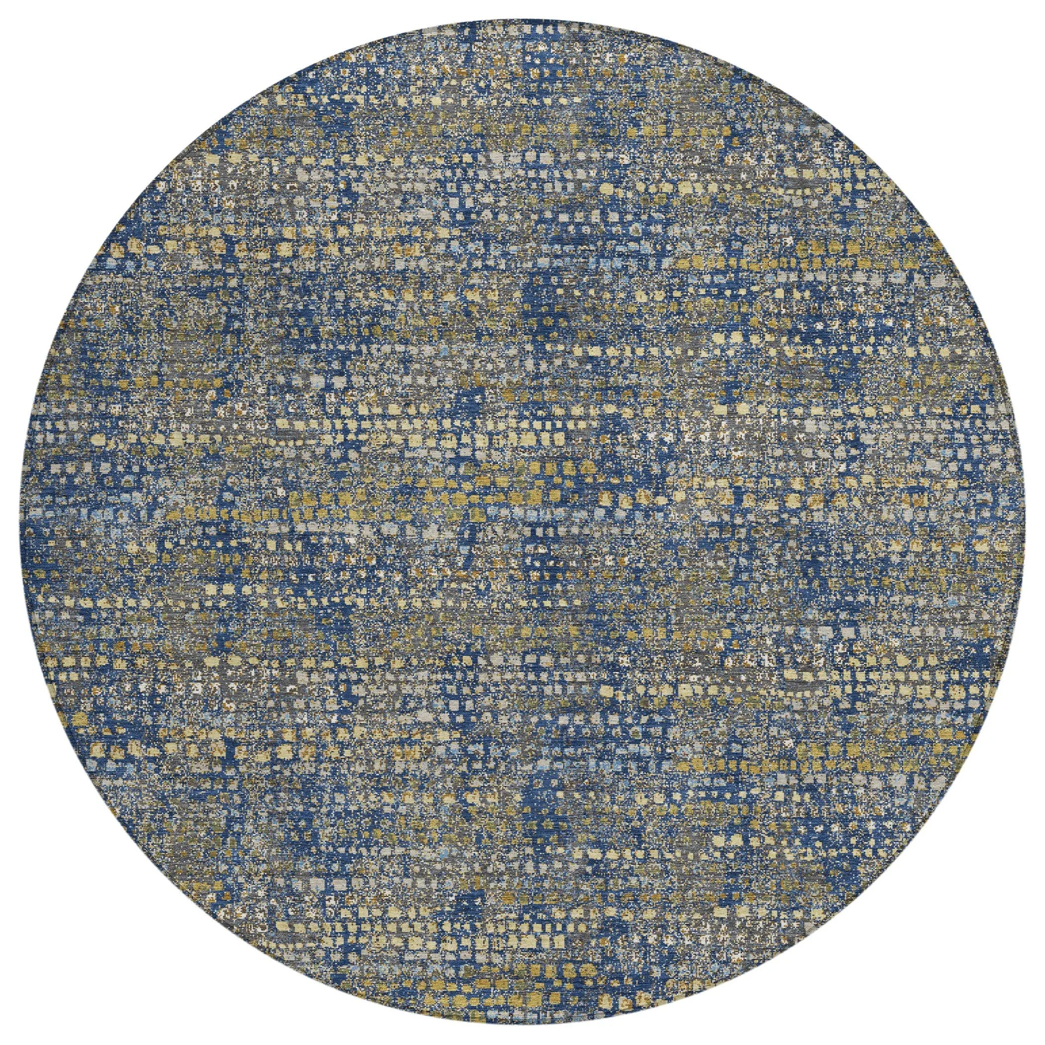 8' Navy Blue And Blue Round Abstract Washable Indoor Outdoor Area Rug Homeroots Outdoor