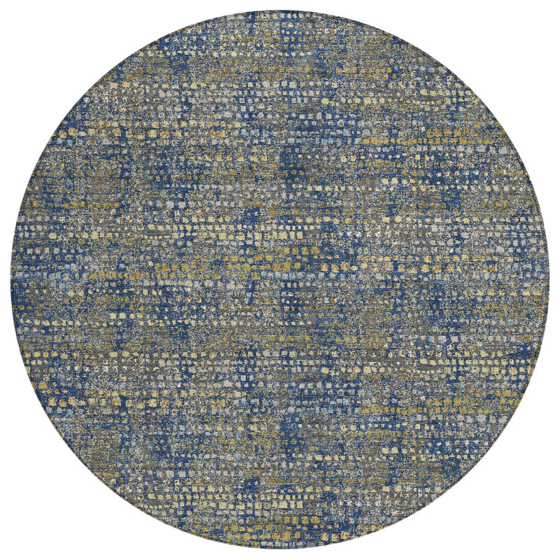 8' Navy Blue And Blue Round Abstract Washable Indoor Outdoor Area Rug Homeroots Outdoor
