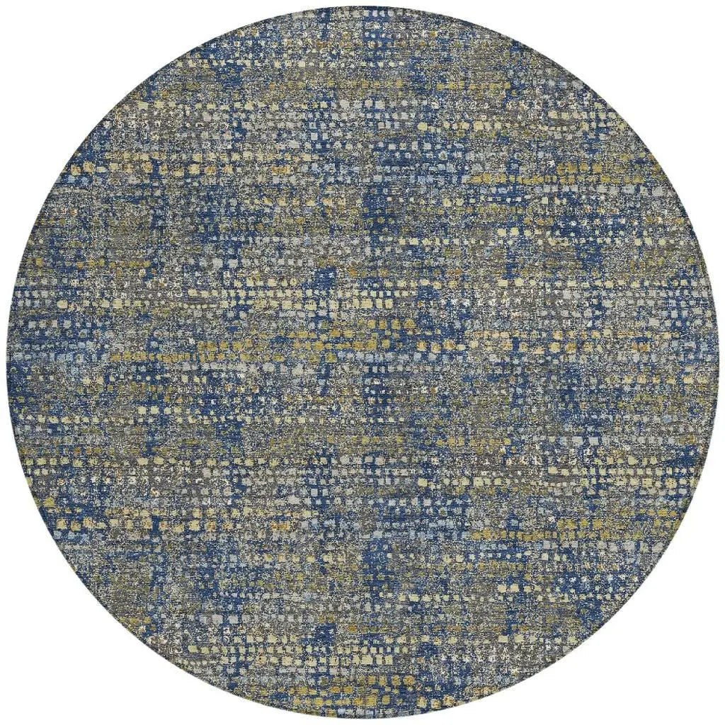 8' Navy Blue And Blue Round Abstract Washable Indoor Outdoor Area Rug Homeroots Outdoor