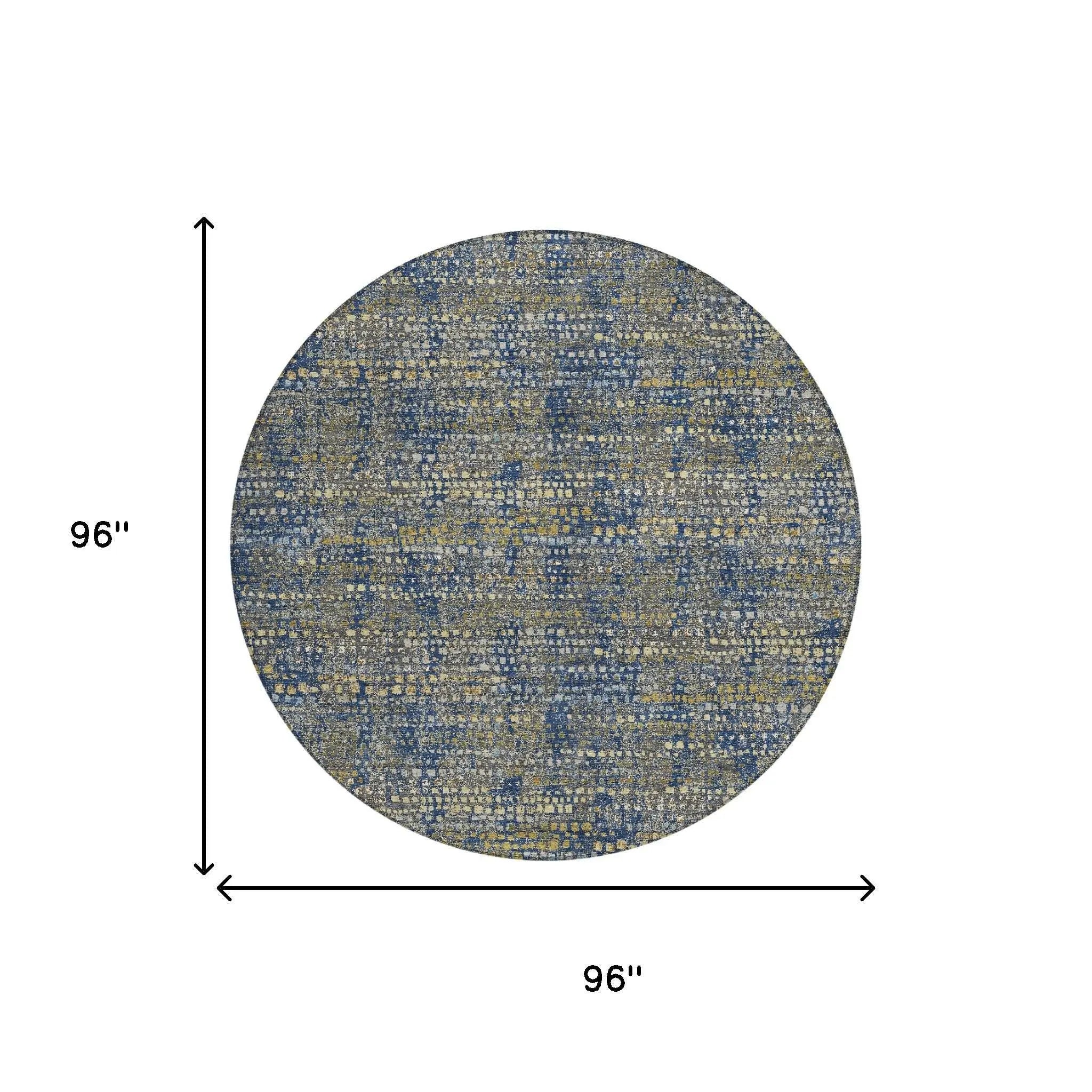 8' Navy Blue And Blue Round Abstract Washable Indoor Outdoor Area Rug Homeroots Outdoor