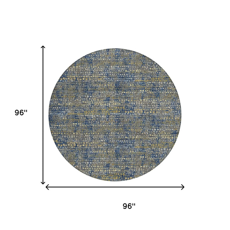 8' Navy Blue And Blue Round Abstract Washable Indoor Outdoor Area Rug Homeroots Outdoor