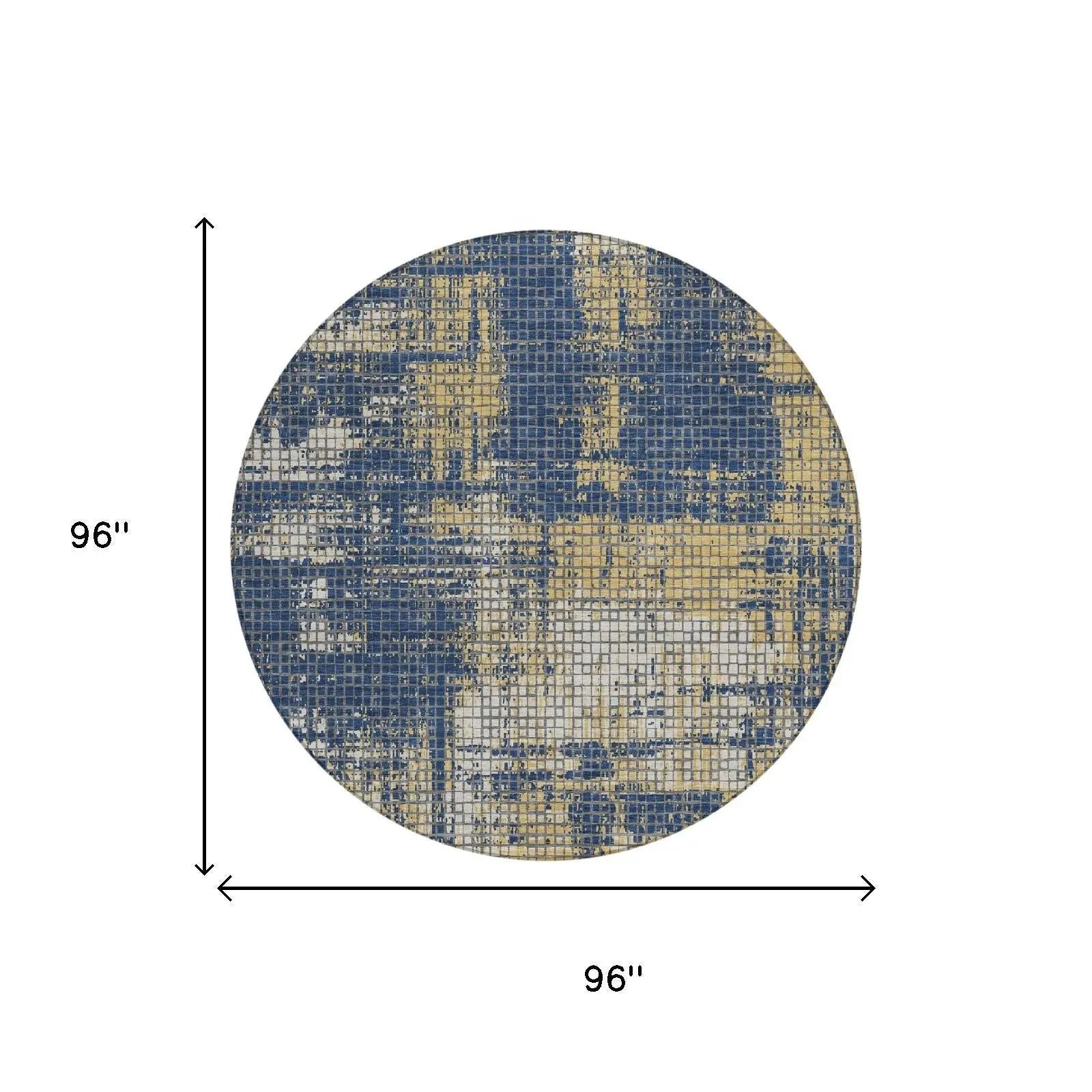 8' Navy Blue And Blue Round Abstract Washable Indoor Outdoor Area Rug Homeroots Outdoor