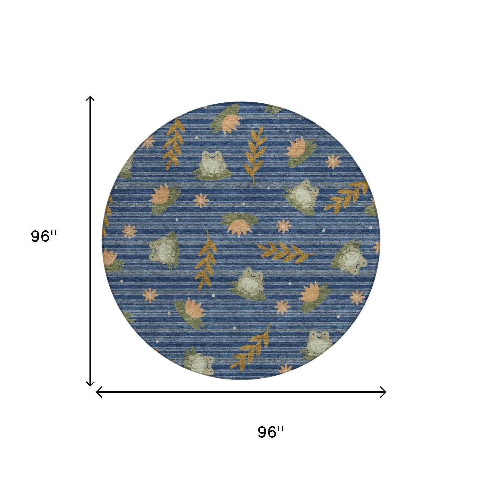 8' Navy Blue And Blue Round Botanical Leaves Washable Indoor Outdoor Area Rug Homeroots Outdoor