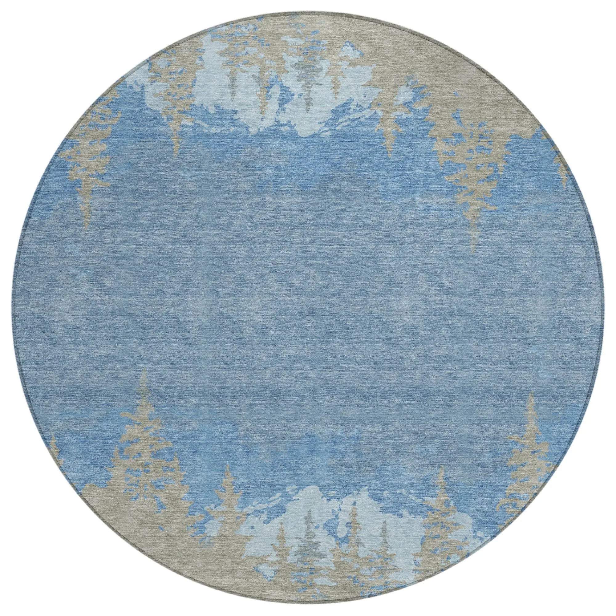 8' Navy Blue And Blue Round Floral Washable Indoor Outdoor Area Rug Homeroots Outdoor