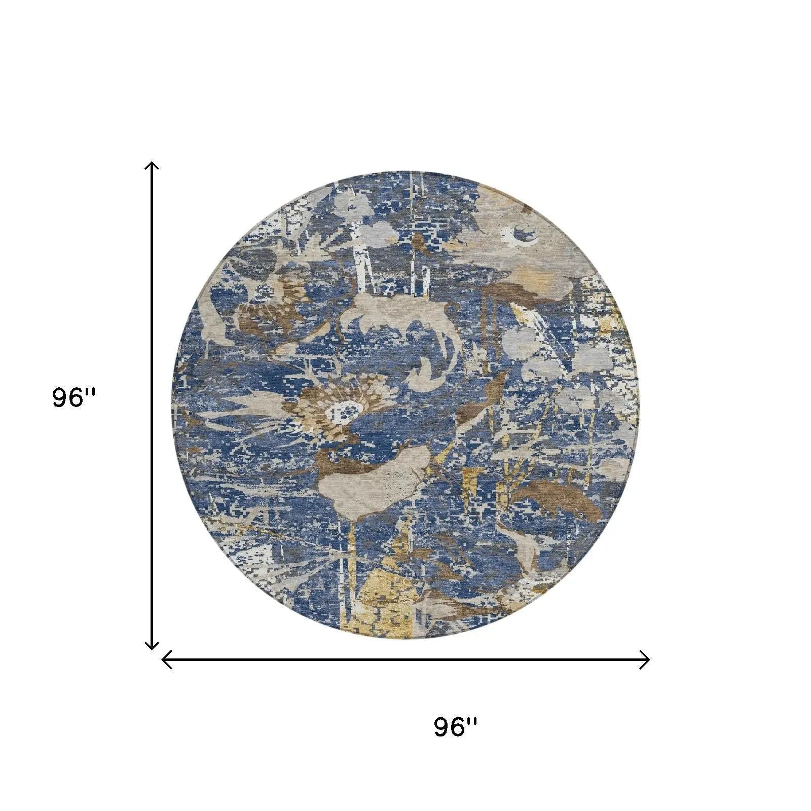 8' Navy Blue And Blue Round Floral Washable Indoor Outdoor Area Rug Homeroots Outdoor