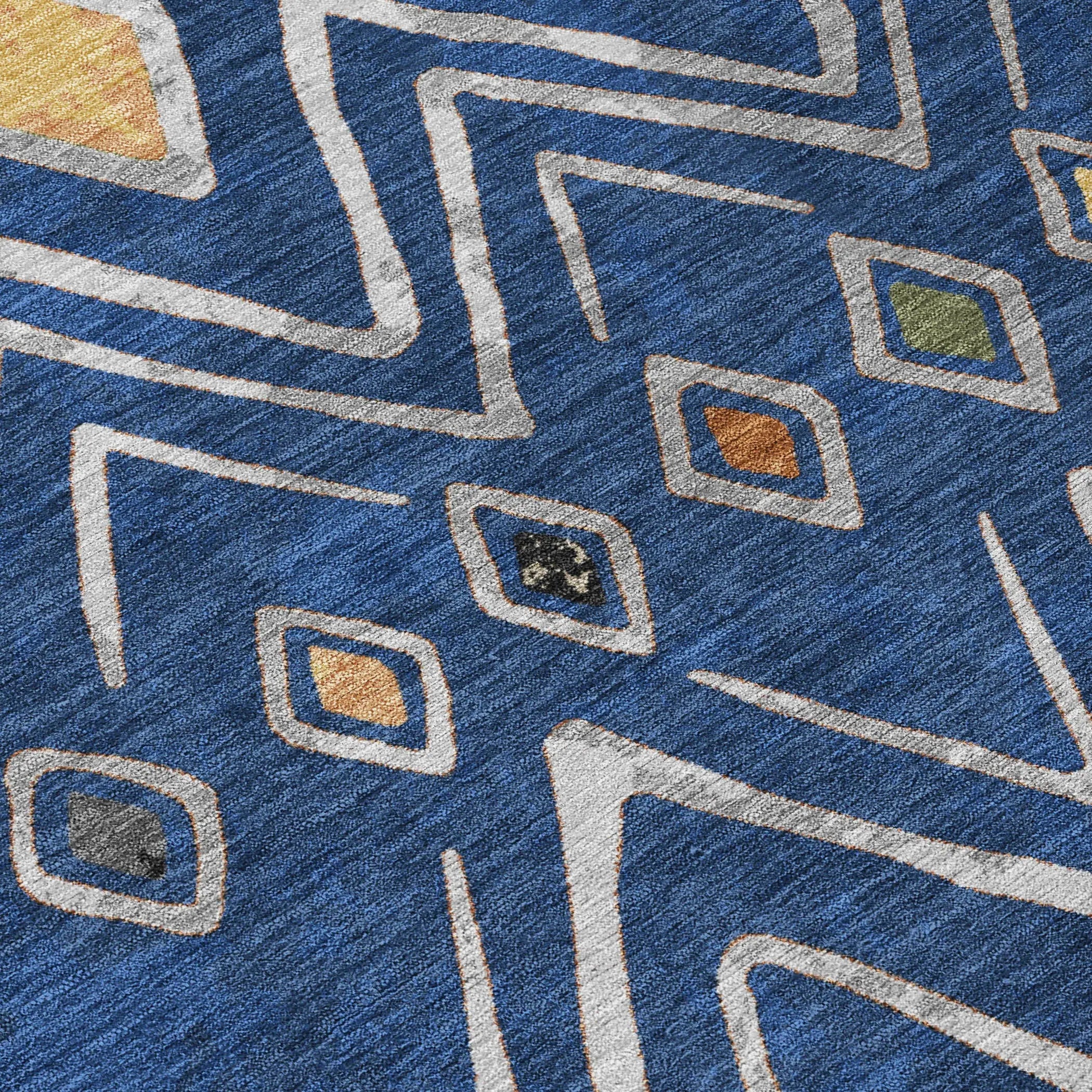 8' Navy Blue And Blue Round Geometric Washable Indoor Outdoor Area Rug Homeroots Outdoor