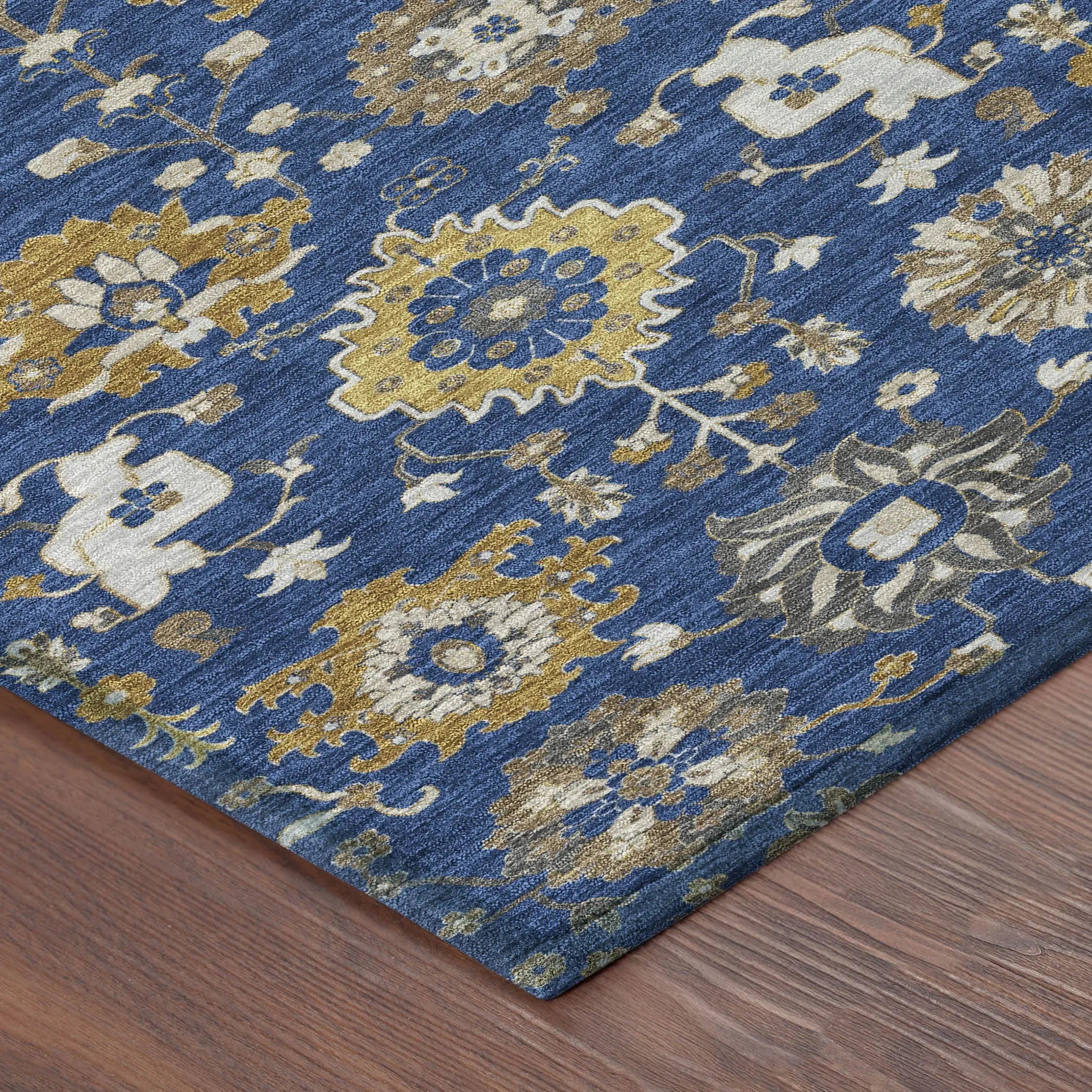 8' Navy Blue And Blue Round Geometric Washable Indoor Outdoor Area Rug Homeroots Outdoor
