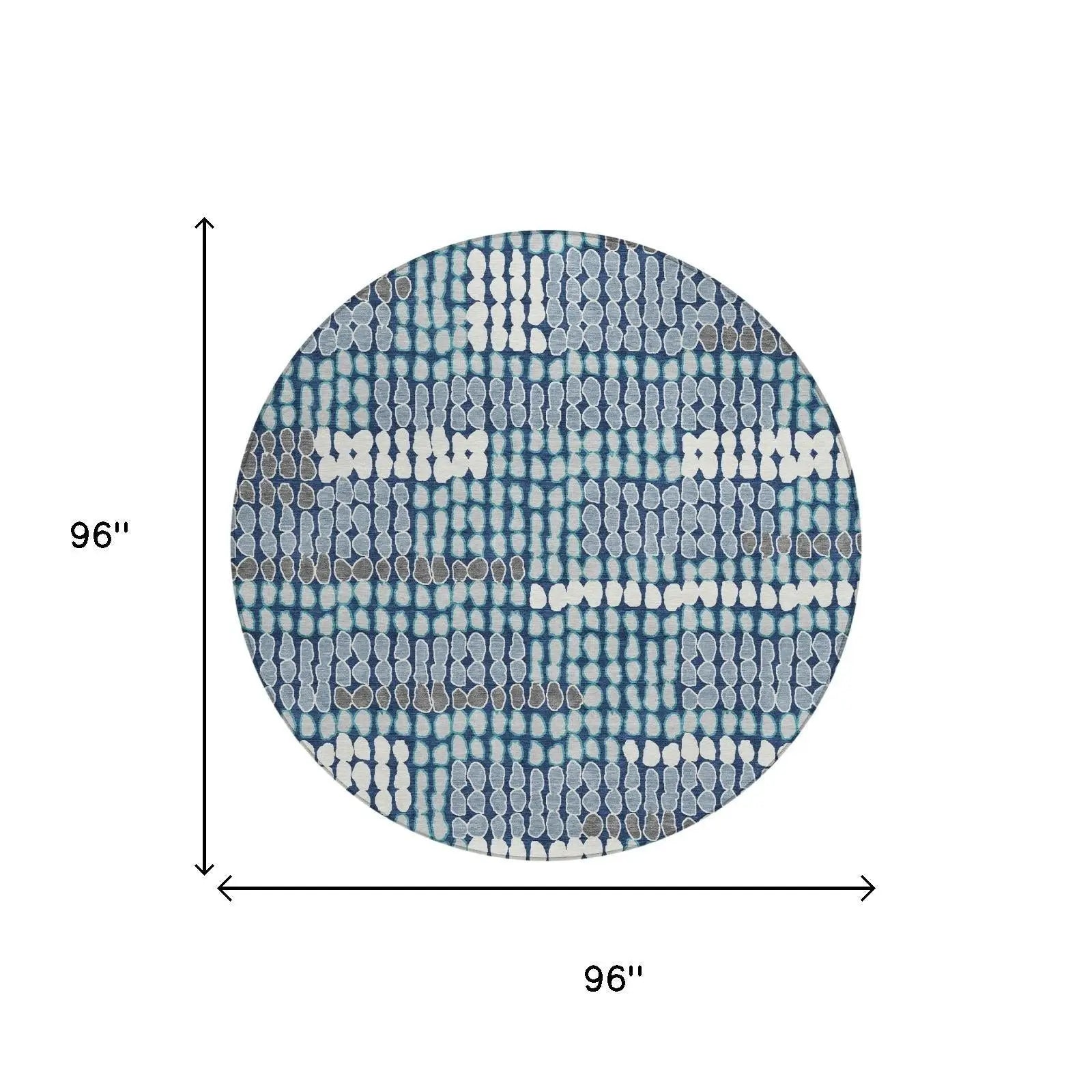 8' Navy Blue And Blue Round Geometric Washable Indoor Outdoor Area Rug Homeroots Outdoor