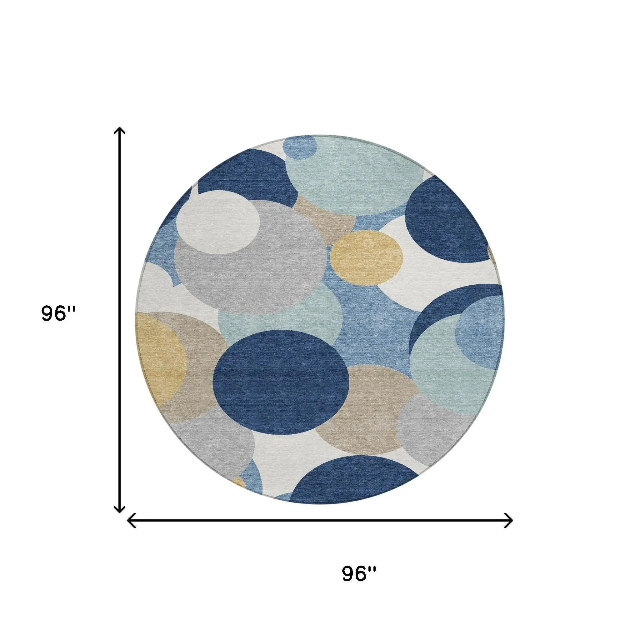 8' Navy Blue And Blue Round Geometric Washable Indoor Outdoor Area Rug Homeroots Outdoor