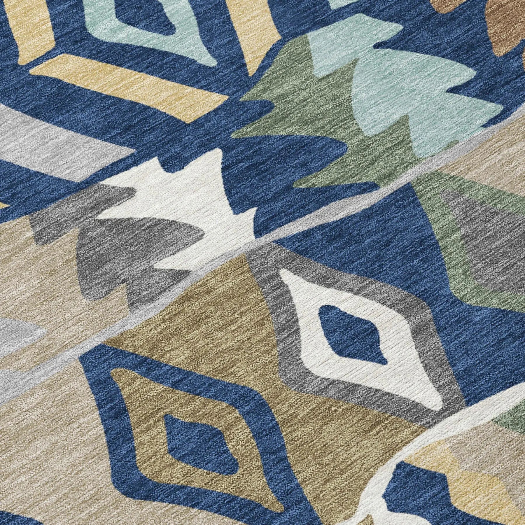 8' Navy Blue And Blue Round Geometric Washable Indoor Outdoor Area Rug Homeroots Outdoor