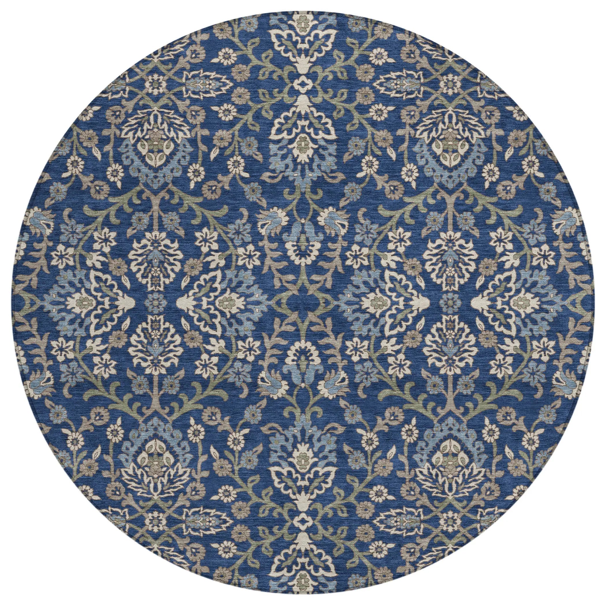 8' Navy Blue And Blue Round Geometric Washable Indoor Outdoor Area Rug Homeroots Outdoor