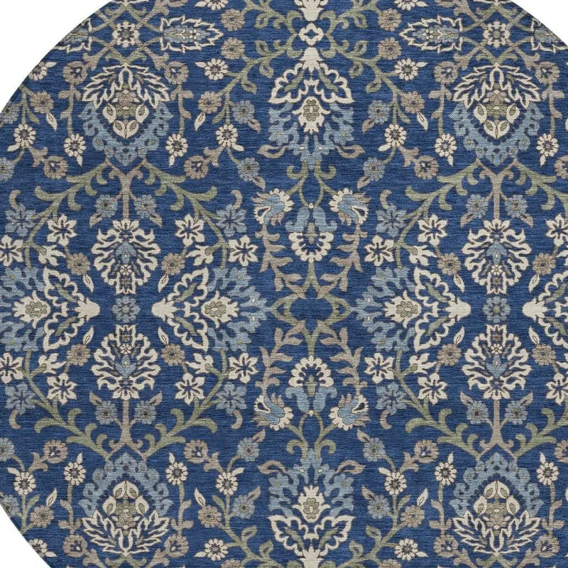 8' Navy Blue And Blue Round Geometric Washable Indoor Outdoor Area Rug Homeroots Outdoor