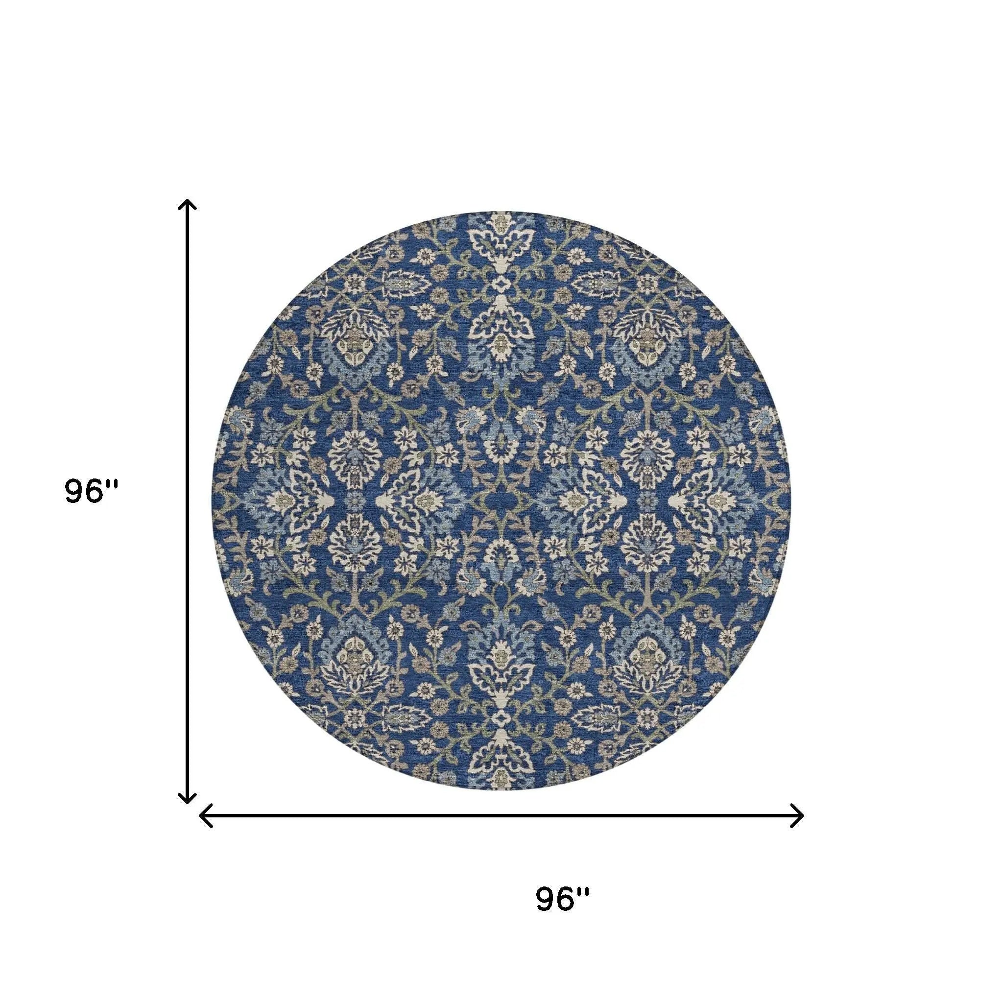 8' Navy Blue And Blue Round Geometric Washable Indoor Outdoor Area Rug Homeroots Outdoor