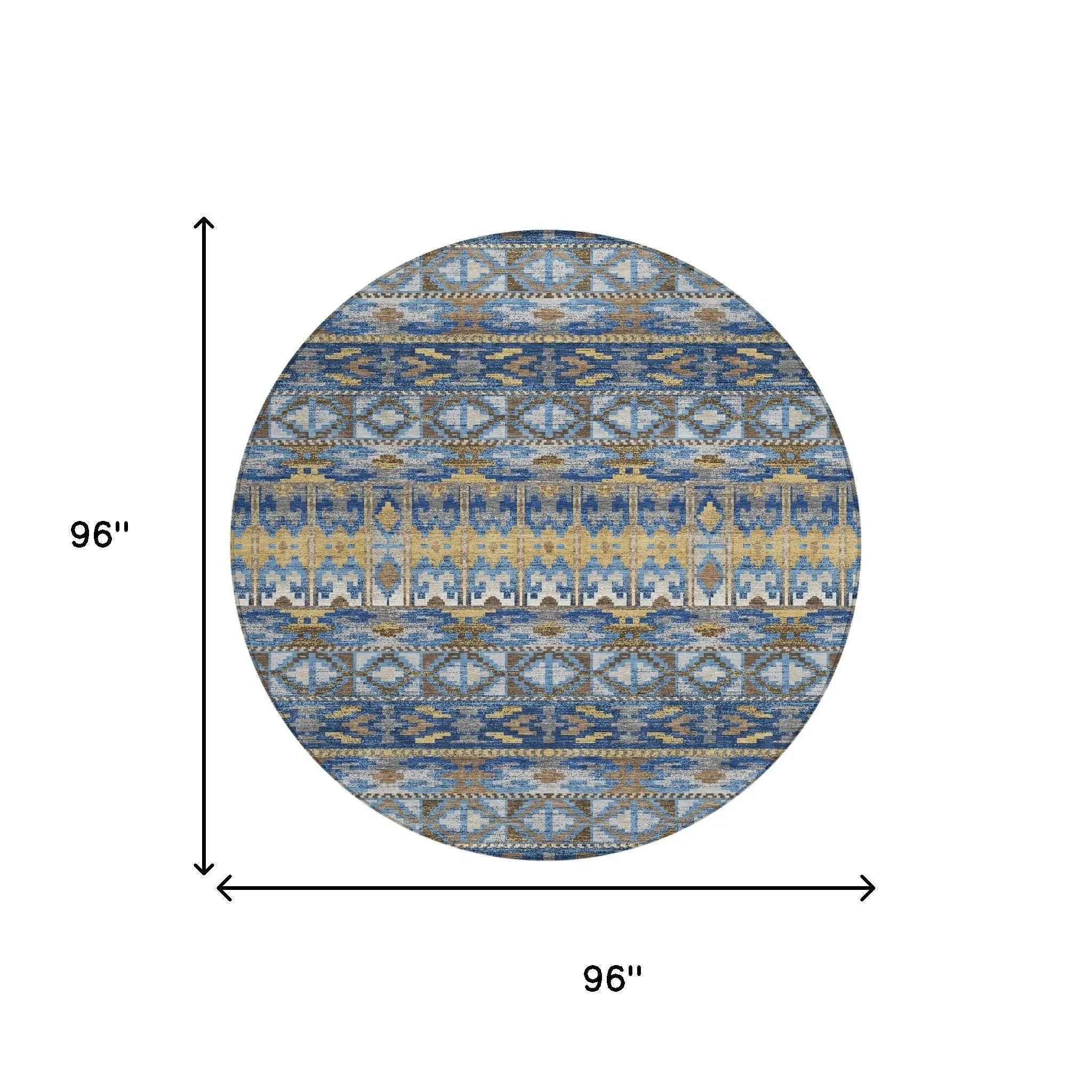 8' Navy Blue And Blue Round Geometric Washable Indoor Outdoor Area Rug Homeroots Outdoor