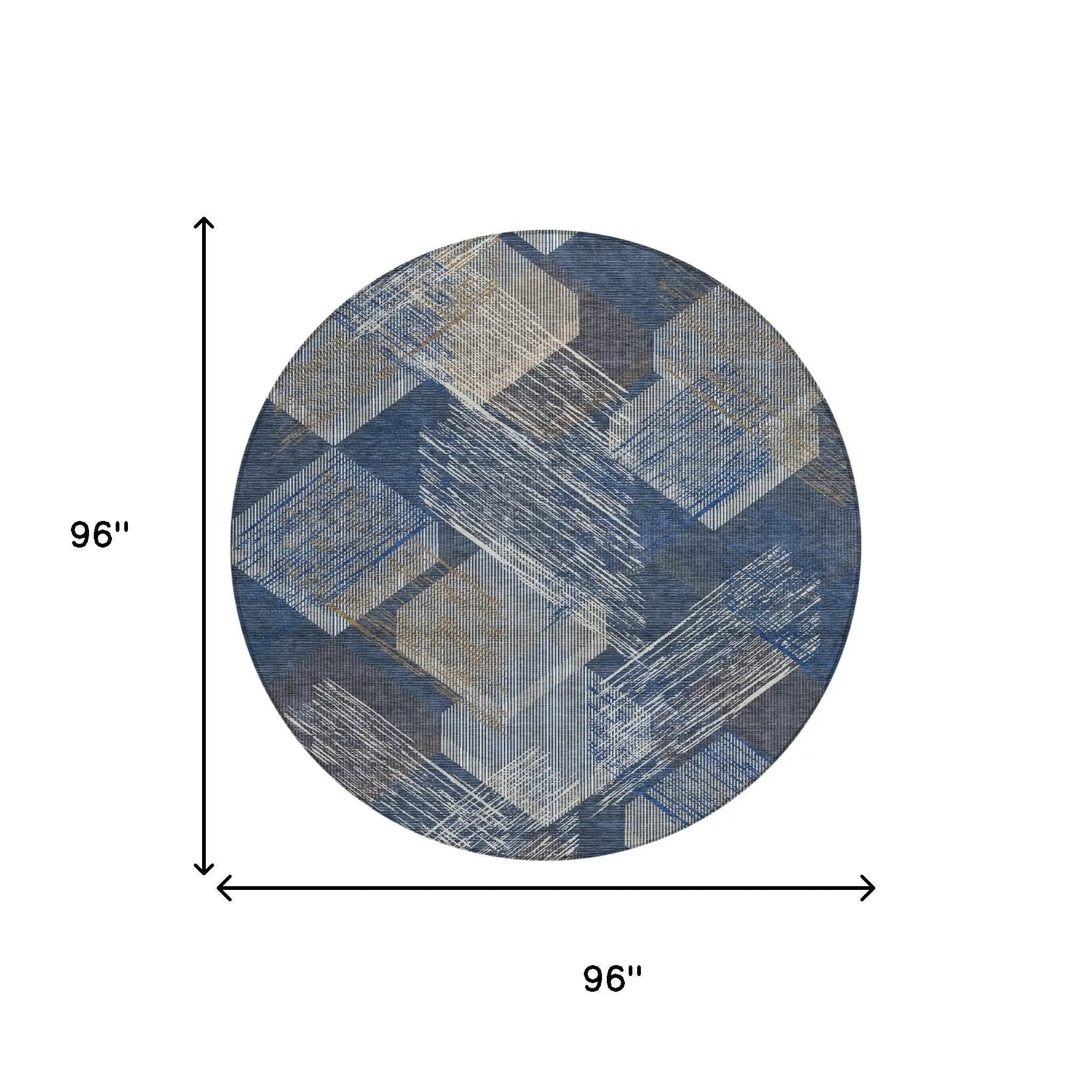 8' Navy Blue And Blue Round Geometric Washable Indoor Outdoor Area Rug Homeroots Outdoor
