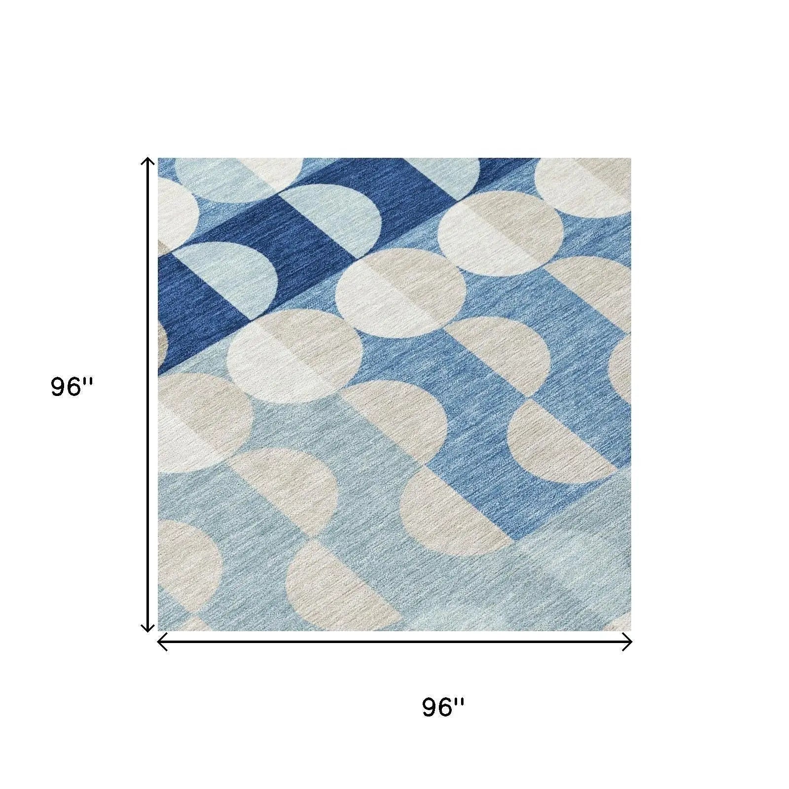 8' Navy Blue And Blue Round Geometric Washable Indoor Outdoor Area Rug Homeroots Outdoor