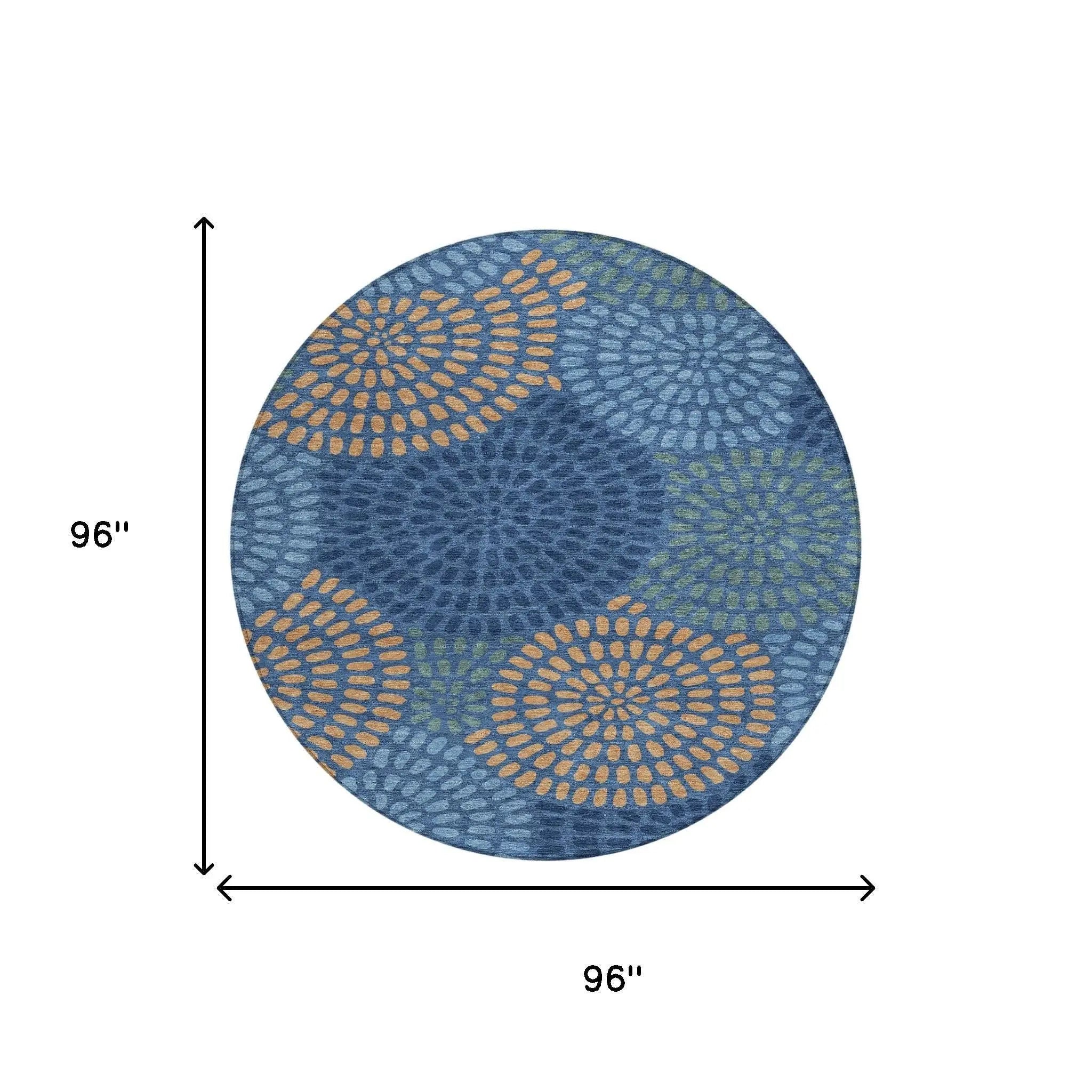 8' Navy Blue And Blue Round Geometric Washable Indoor Outdoor Area Rug Homeroots Outdoor