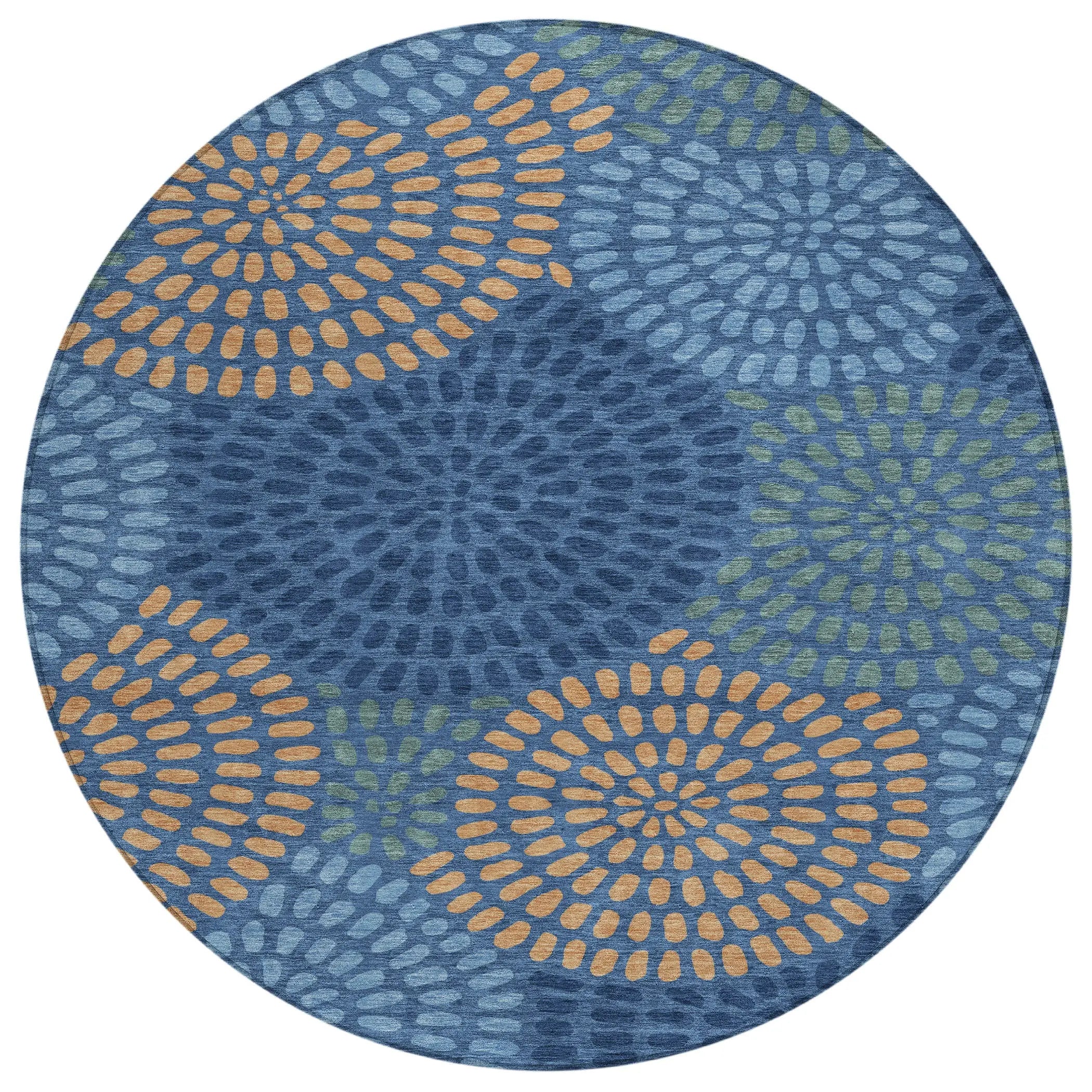 8' Navy Blue And Blue Round Geometric Washable Indoor Outdoor Area Rug Homeroots Outdoor