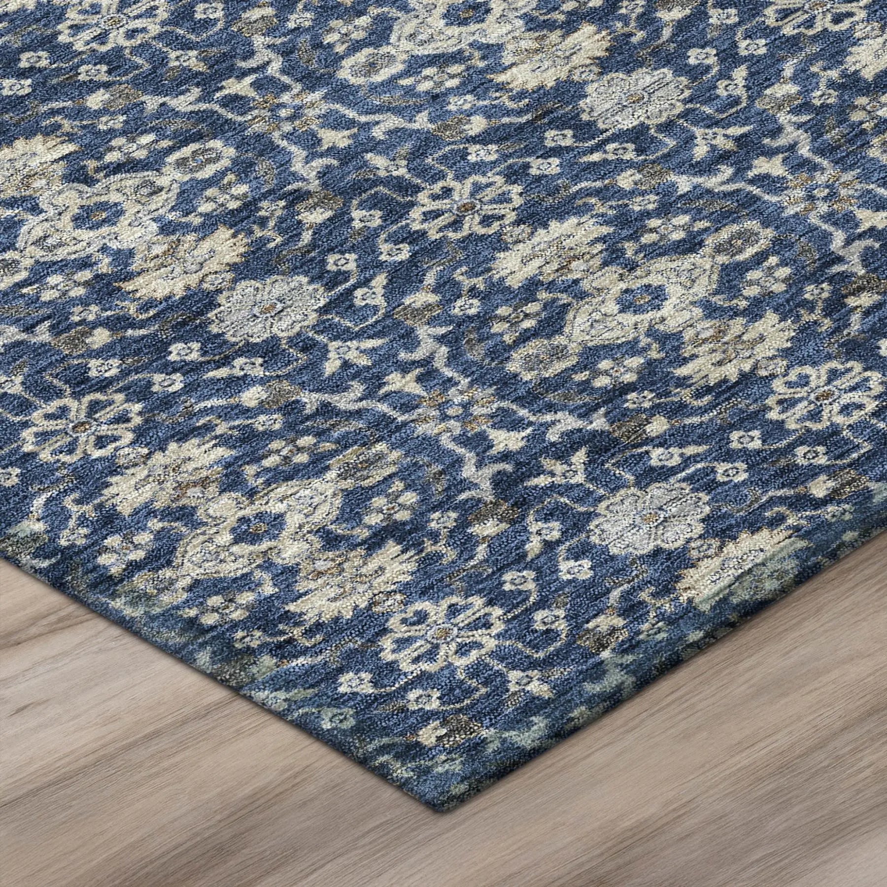 8' Navy Blue And Blue Round Oriental Washable Indoor Outdoor Area Rug Homeroots Outdoor