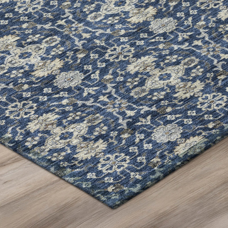 8' Navy Blue And Blue Round Oriental Washable Indoor Outdoor Area Rug Homeroots Outdoor