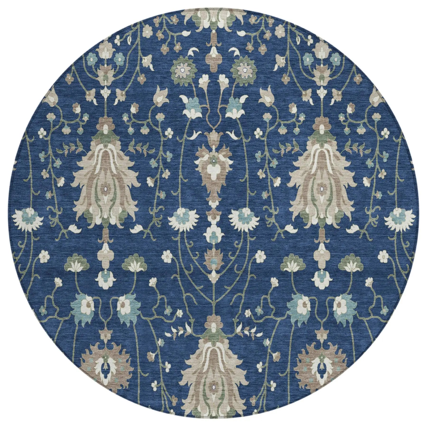 8' Navy Blue And Blue Round Oriental Washable Indoor Outdoor Area Rug Homeroots Outdoor