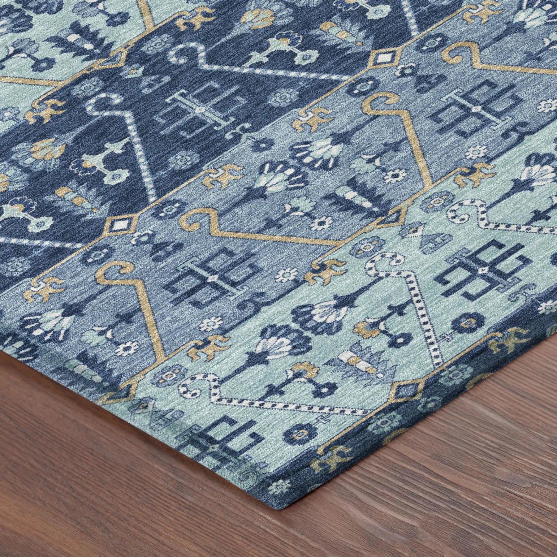 8' Navy Blue And Blue Round Oriental Washable Indoor Outdoor Area Rug Homeroots Outdoor