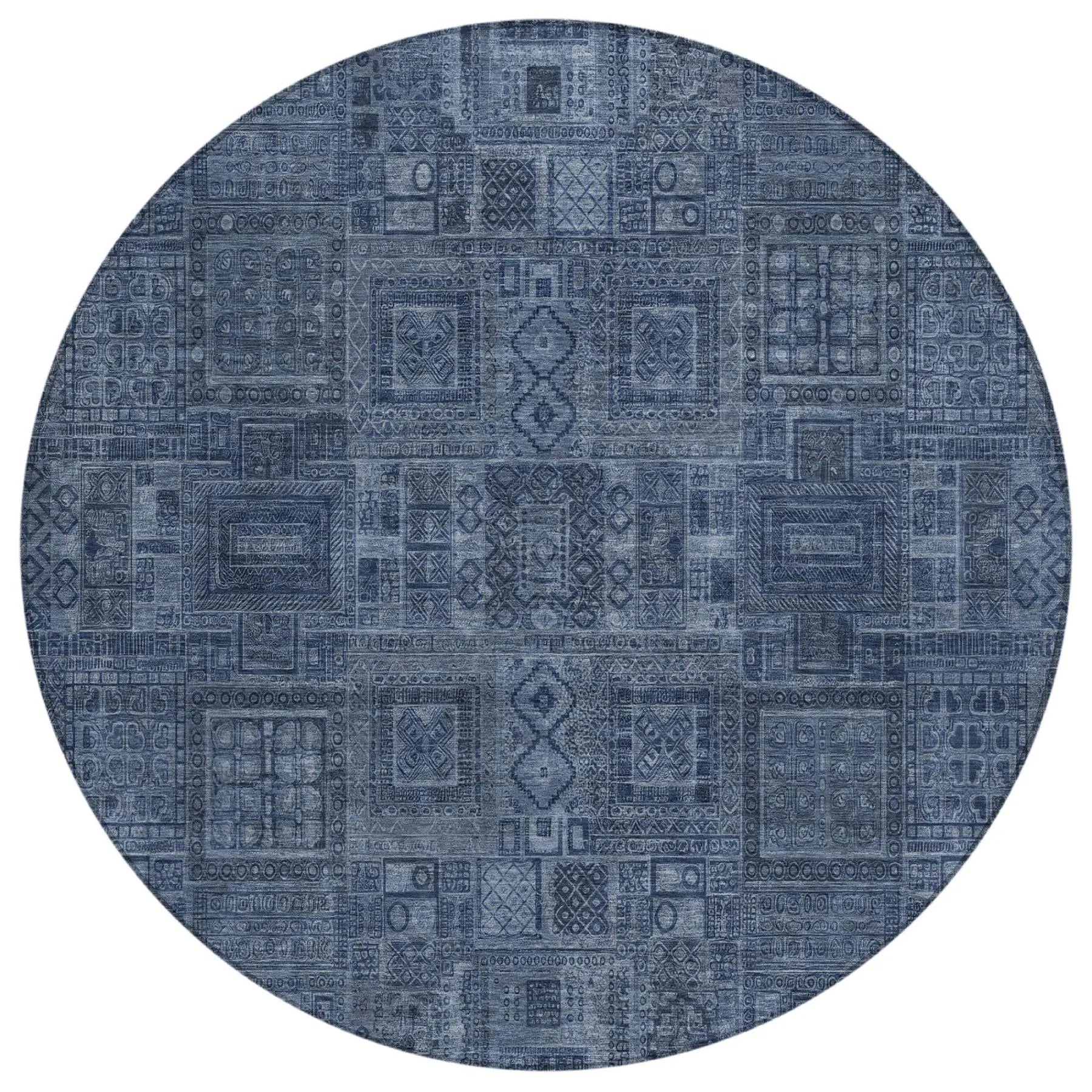 8' Navy Blue And Blue Round Oriental Washable Indoor Outdoor Area Rug Homeroots Outdoor