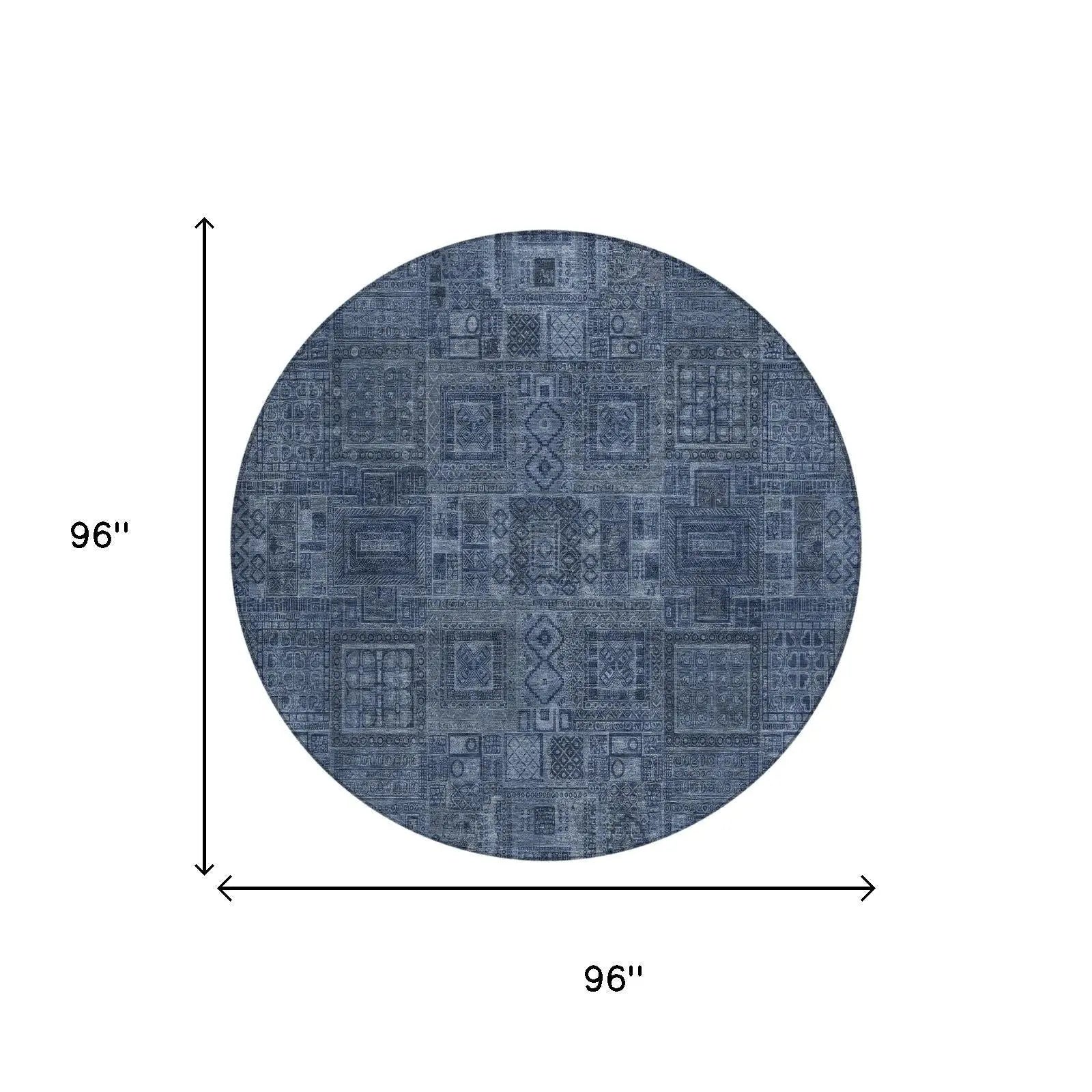 8' Navy Blue And Blue Round Oriental Washable Indoor Outdoor Area Rug Homeroots Outdoor