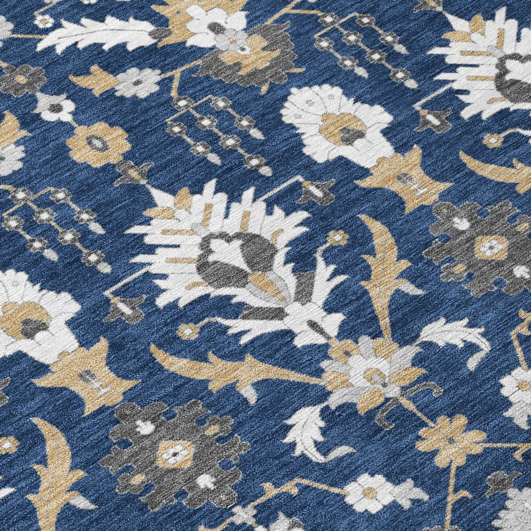 8' Navy Blue And Blue Round Oriental Washable Indoor Outdoor Area Rug Homeroots Outdoor