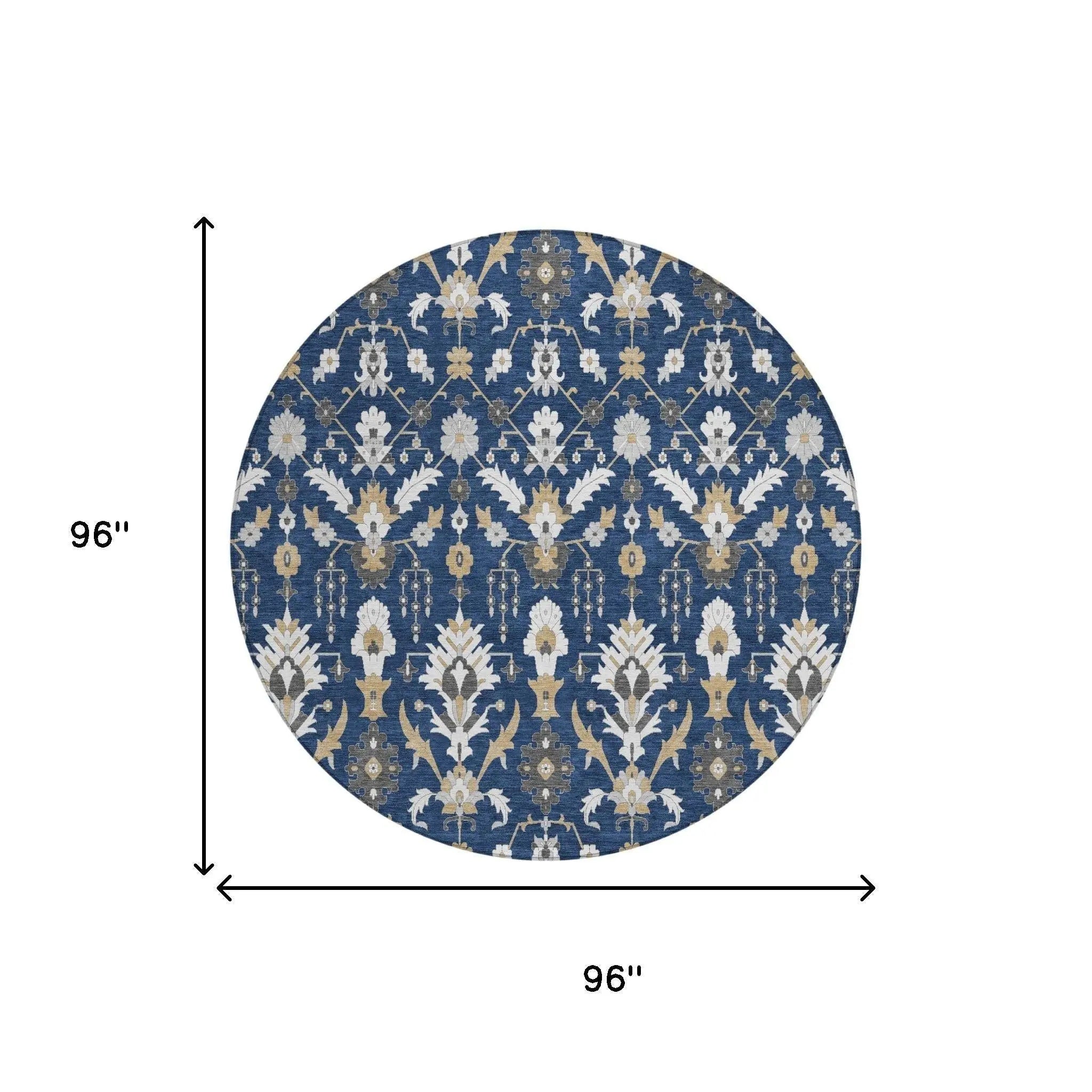 8' Navy Blue And Blue Round Oriental Washable Indoor Outdoor Area Rug Homeroots Outdoor