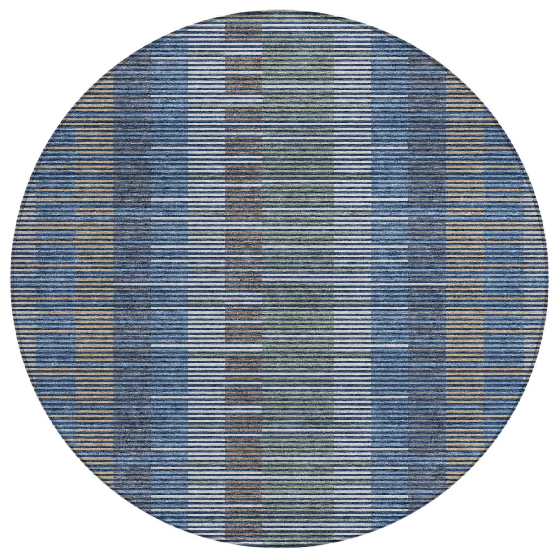 8' Navy Blue And Blue Round Striped Washable Indoor Outdoor Area Rug Homeroots Outdoor