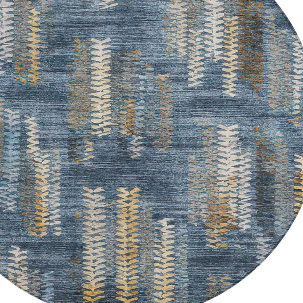 8' Navy Blue And Blue Round Striped Washable Indoor Outdoor Area Rug Homeroots Outdoor