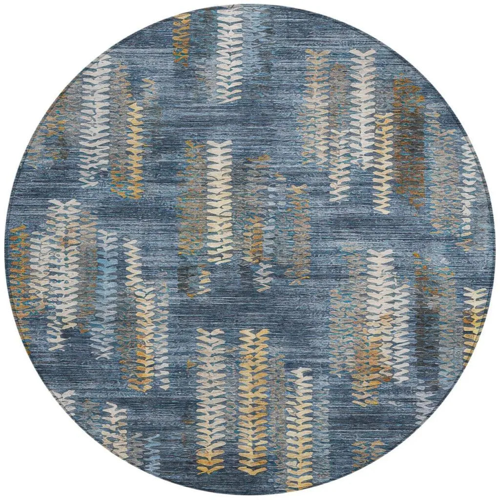 8' Navy Blue And Blue Round Striped Washable Indoor Outdoor Area Rug Homeroots Outdoor