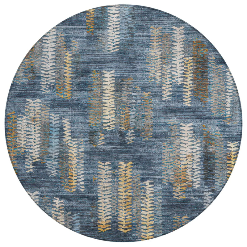 8' Navy Blue And Blue Round Striped Washable Indoor Outdoor Area Rug Homeroots Outdoor
