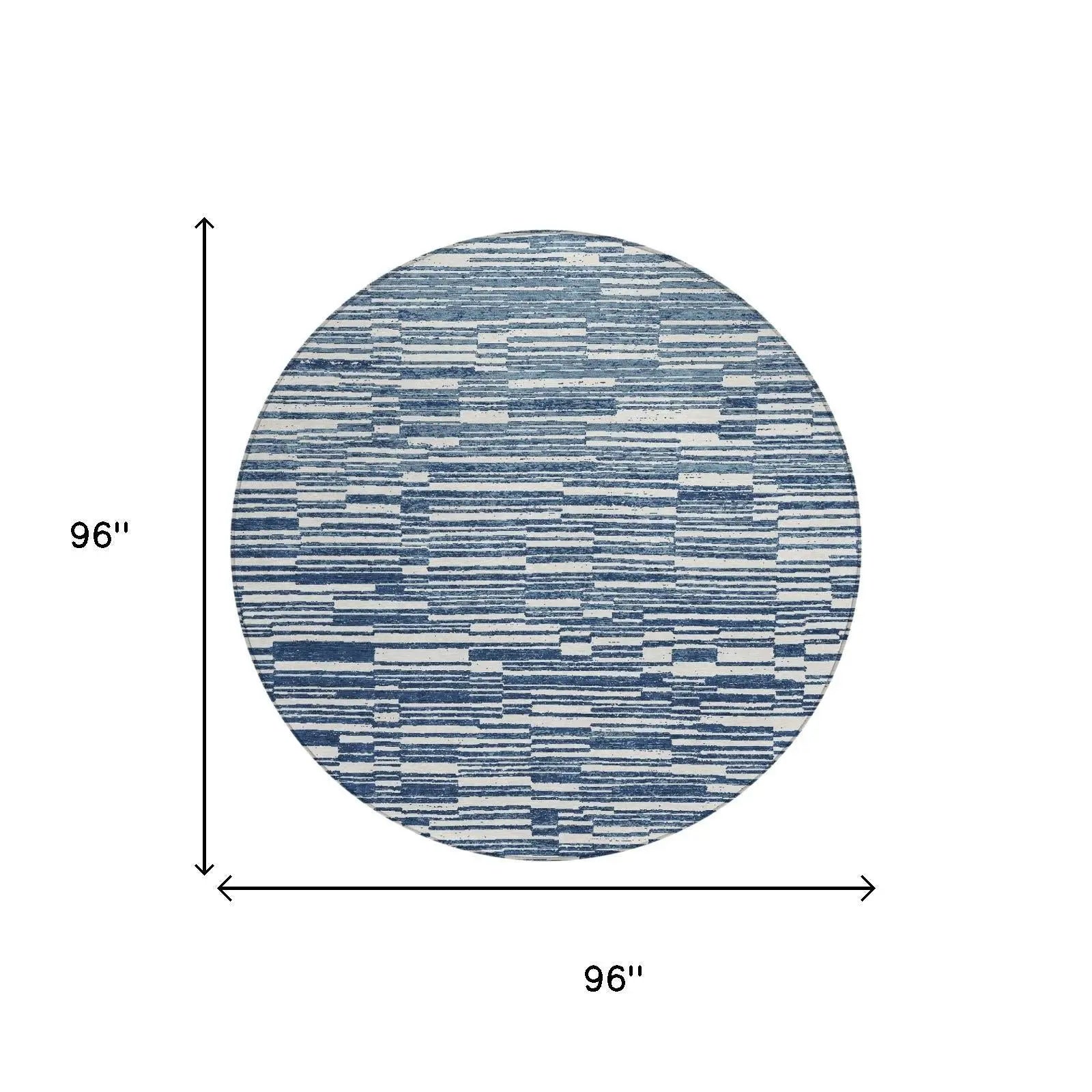 8' Navy Blue And Blue Round Striped Washable Indoor Outdoor Area Rug Homeroots Outdoor