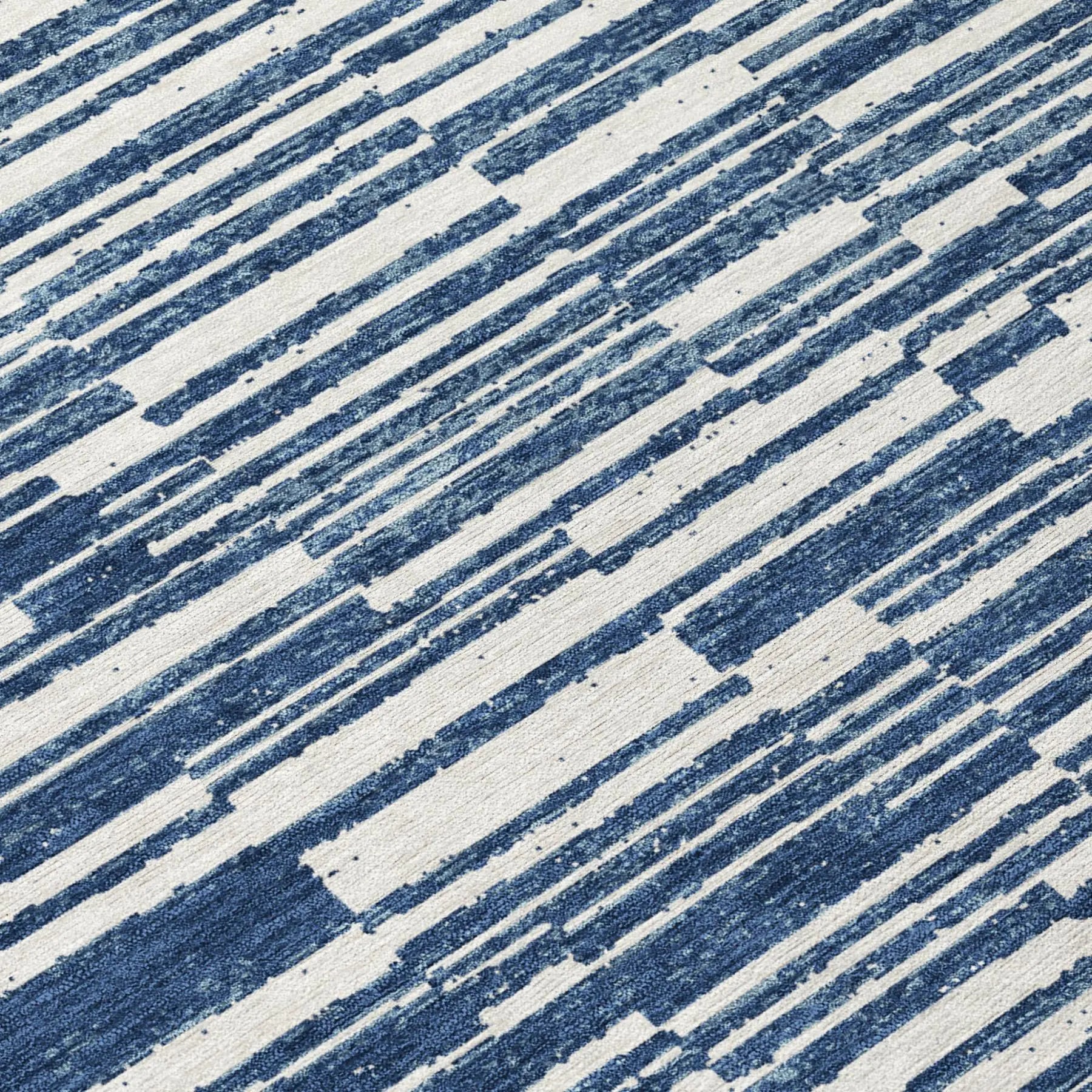 8' Navy Blue And Blue Round Striped Washable Indoor Outdoor Area Rug Homeroots Outdoor