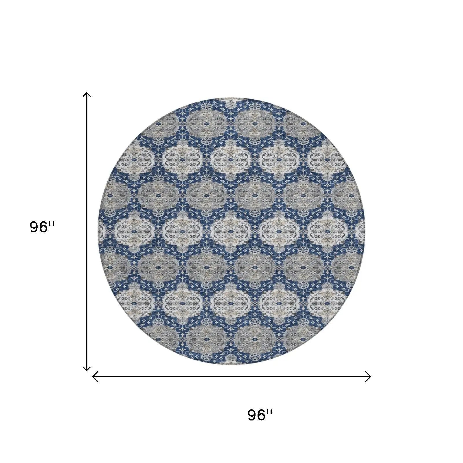 8' Navy Blue And Blue Round Striped Washable Indoor Outdoor Area Rug Homeroots Outdoor