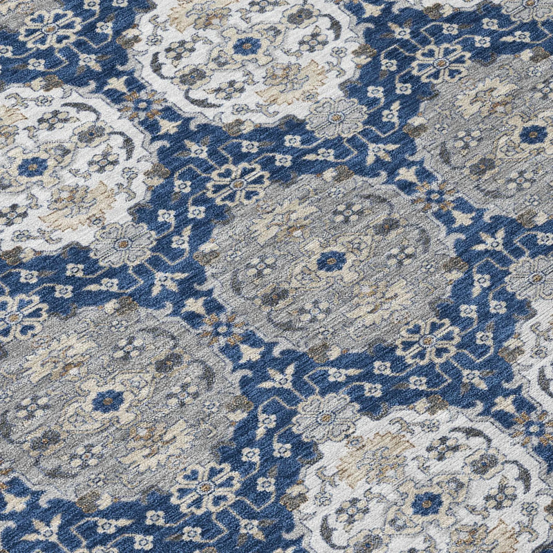 8' Navy Blue And Blue Round Striped Washable Indoor Outdoor Area Rug Homeroots Outdoor