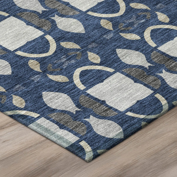 8' Navy Blue And Blue Round Striped Washable Indoor Outdoor Area Rug Homeroots Outdoor