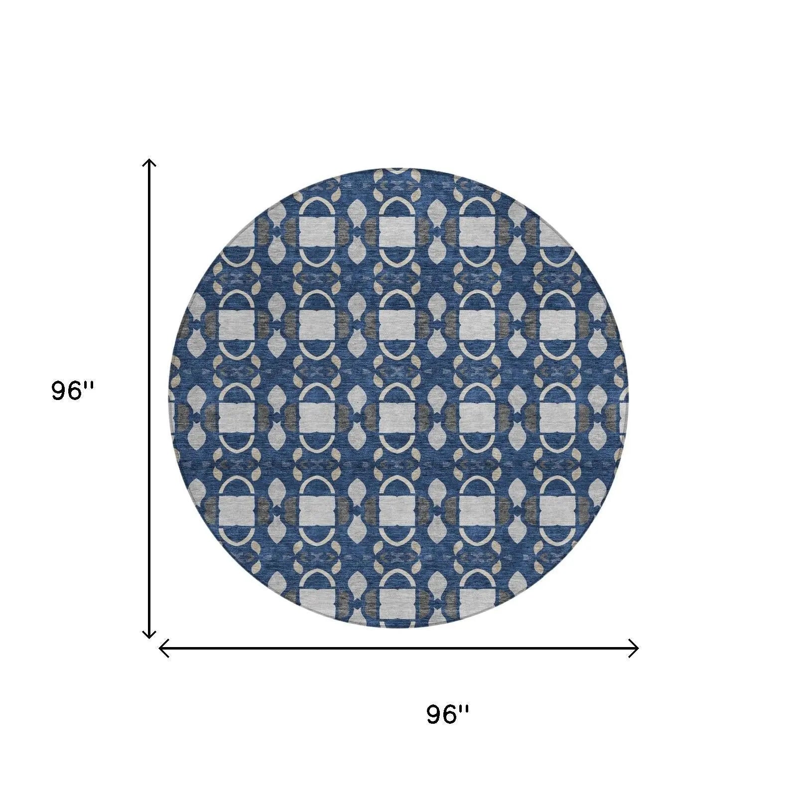 8' Navy Blue And Blue Round Striped Washable Indoor Outdoor Area Rug Homeroots Outdoor