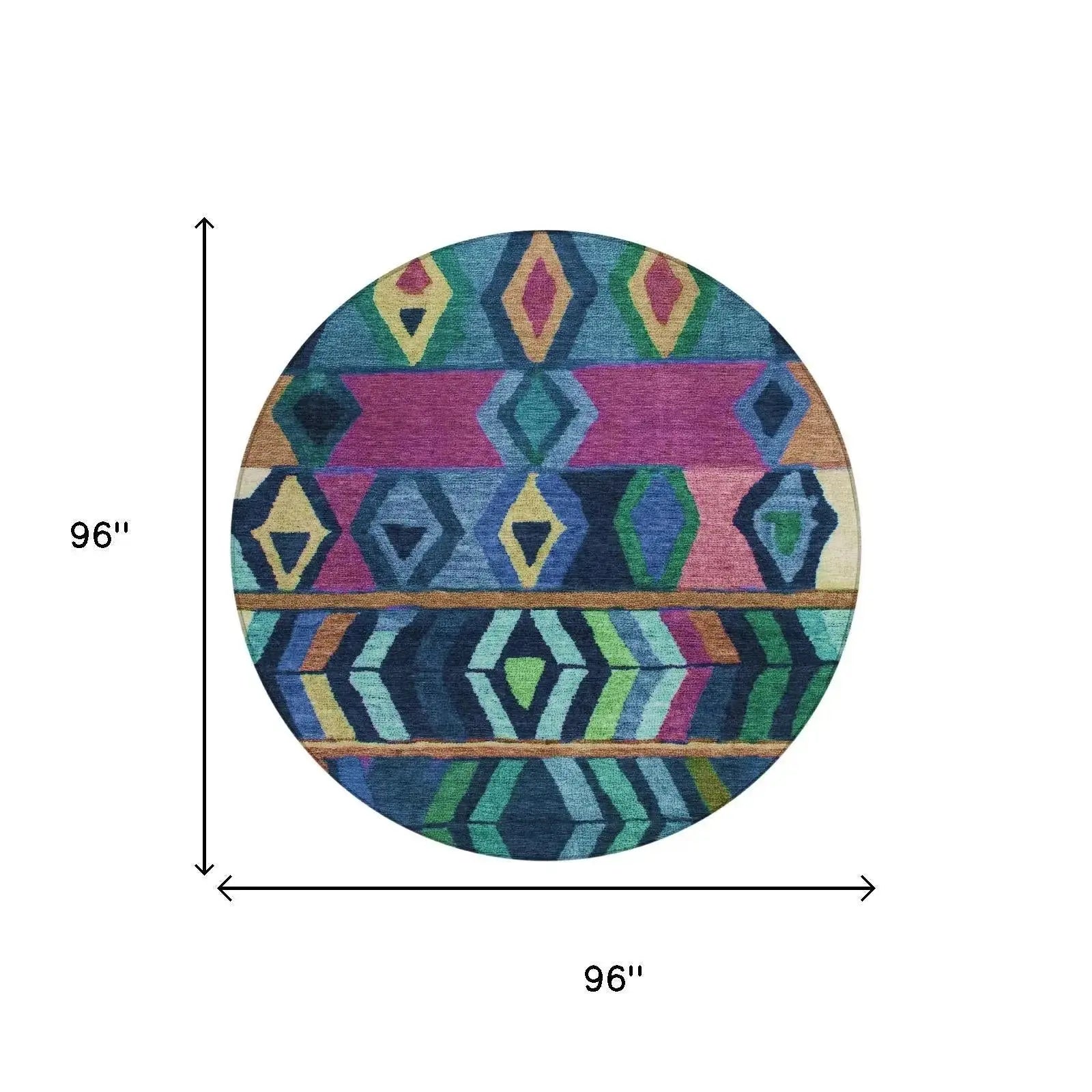 8' Navy Blue And Blue Round Tribal Washable Indoor Outdoor Area Rug Homeroots Outdoor