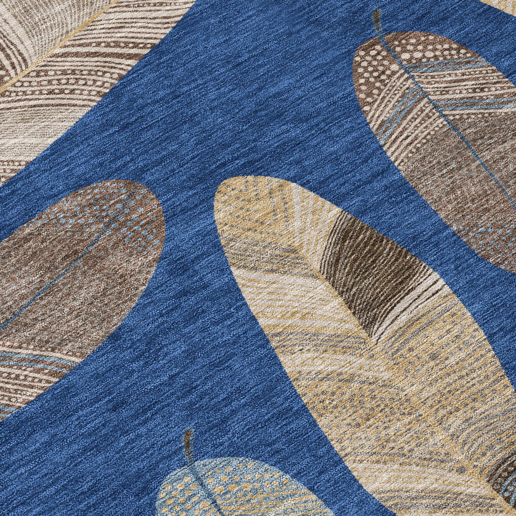 8' Navy Blue And Brown Round Botanical Leaves Washable Indoor Outdoor Area Rug Homeroots Outdoor
