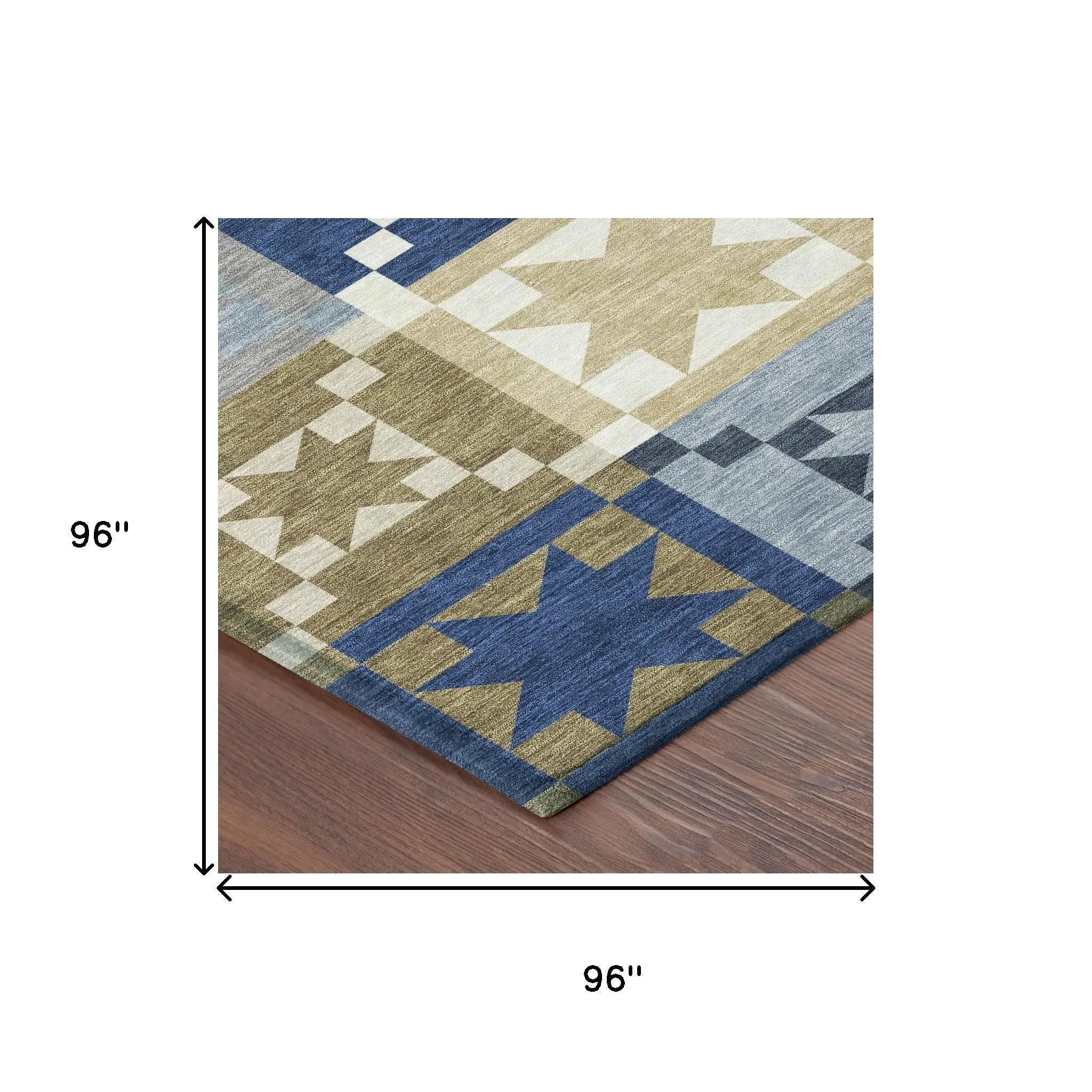 8' Navy Blue And Brown Round Patchwork Washable Indoor Outdoor Area Rug Homeroots Outdoor