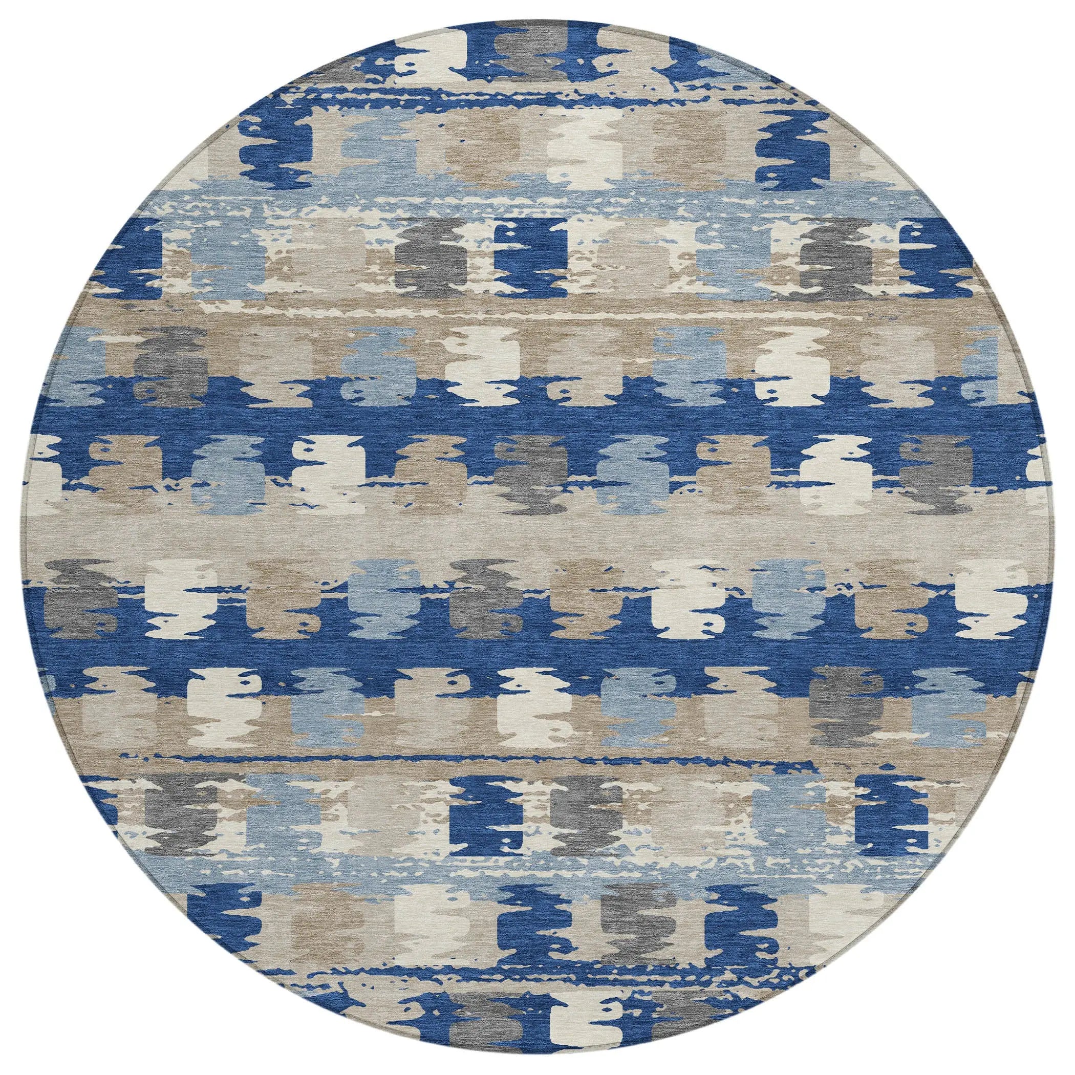 8' Navy Blue And Charcoal Round Abstract Washable Indoor Outdoor Area Rug Homeroots Outdoor