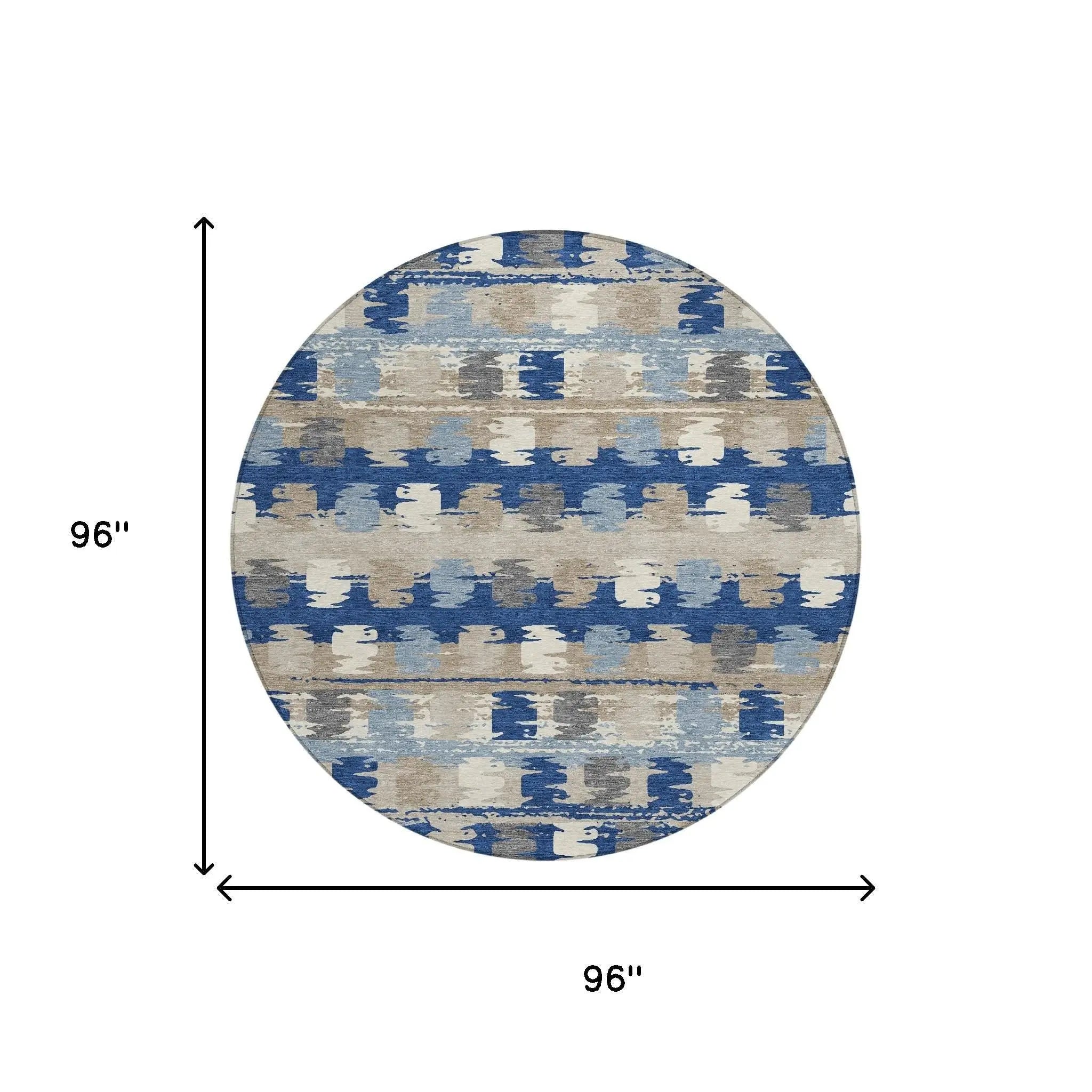8' Navy Blue And Charcoal Round Abstract Washable Indoor Outdoor Area Rug Homeroots Outdoor